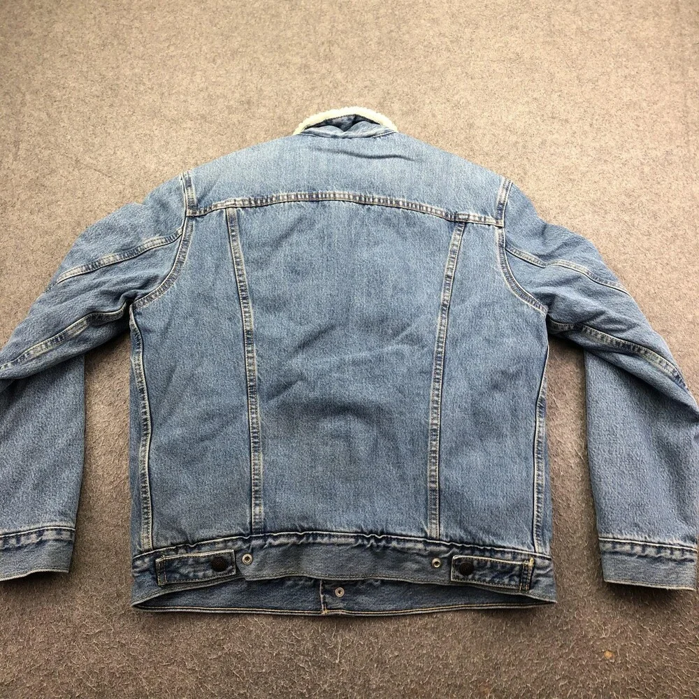 Levi's Jacket Mens Medium Blue Denim Sherpa Lined Trucker Button Winter Coat